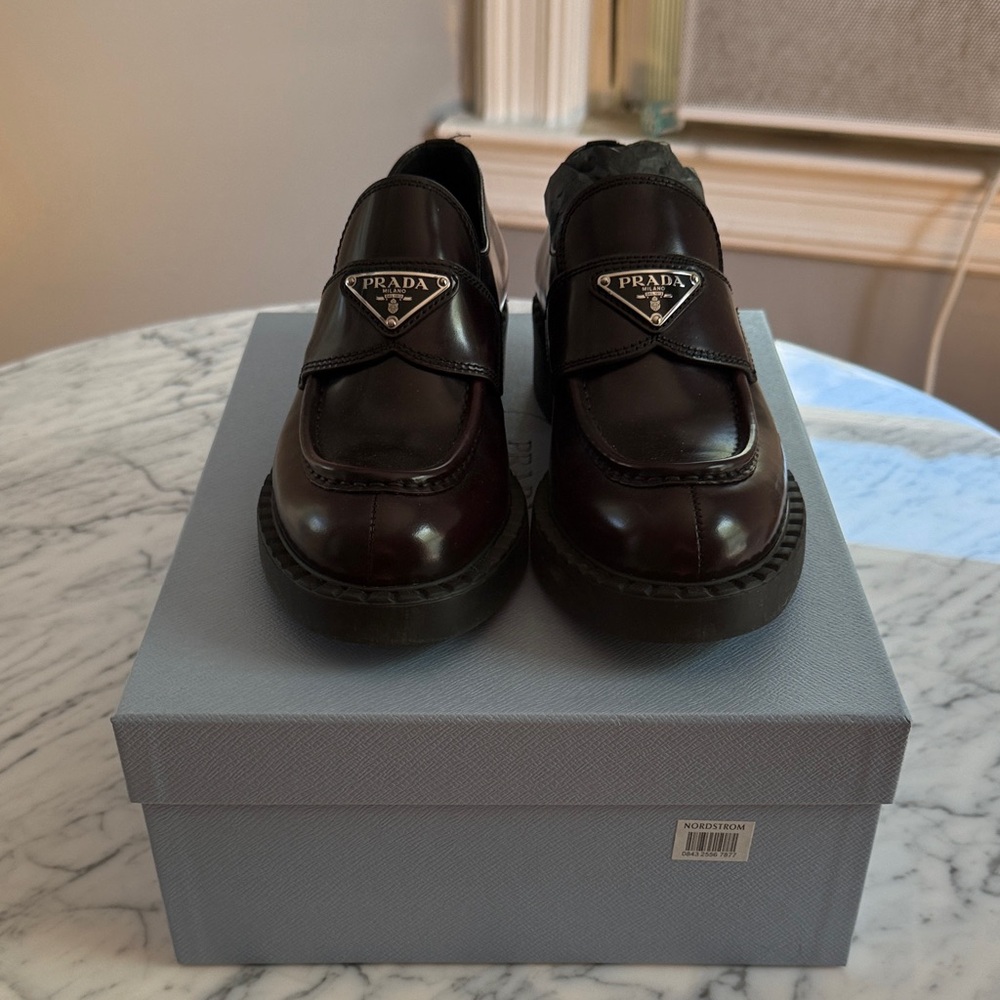 Prada Triangle Leather Loafers